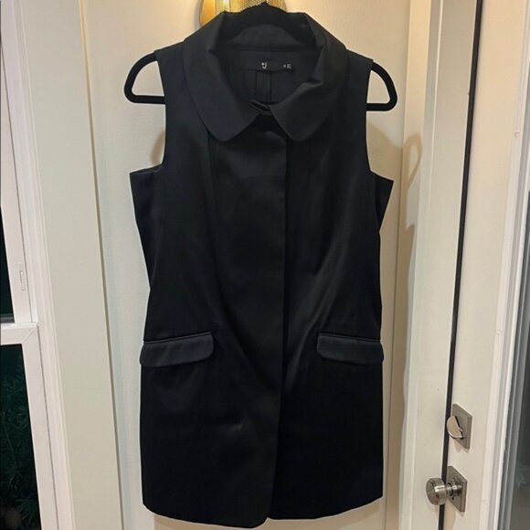 UNIQLO + J Jil Sander Long Black Satin Sleeveless Vest with Pockets - Picture 1 of 4